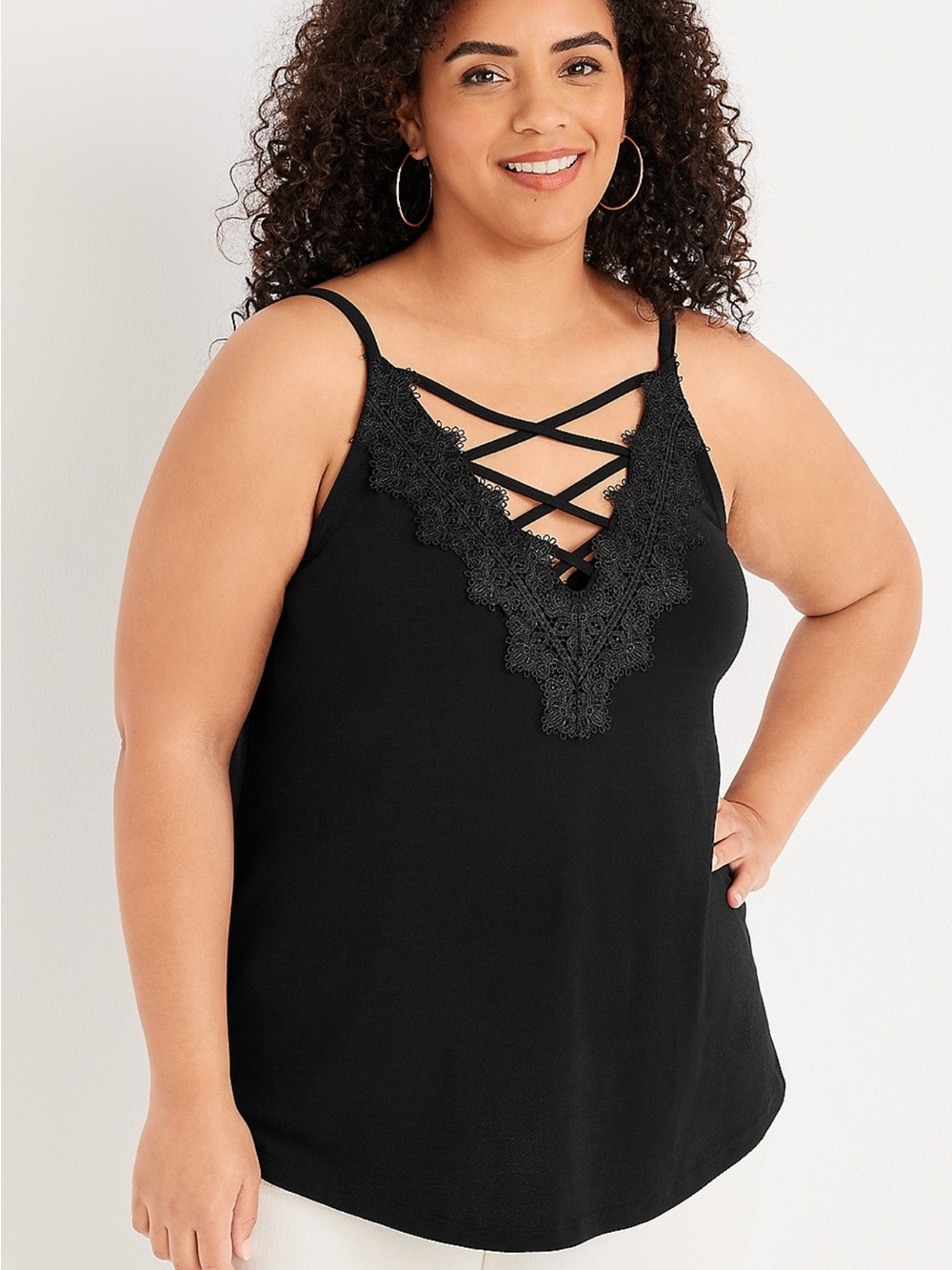 Maurices Black Lace Crisscross Cami Tank Top Size Large Adjustable Straps (1336)